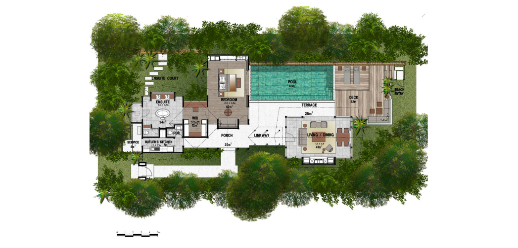 a labelled one bedroom beach villa