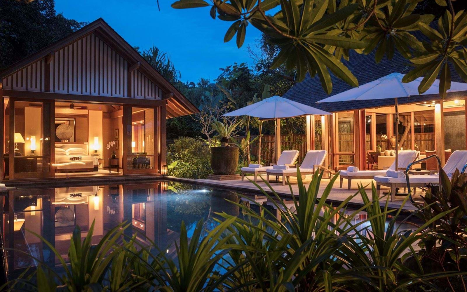 Beach villa terrace surrounded by tropical greenery at The Datai Langkawi